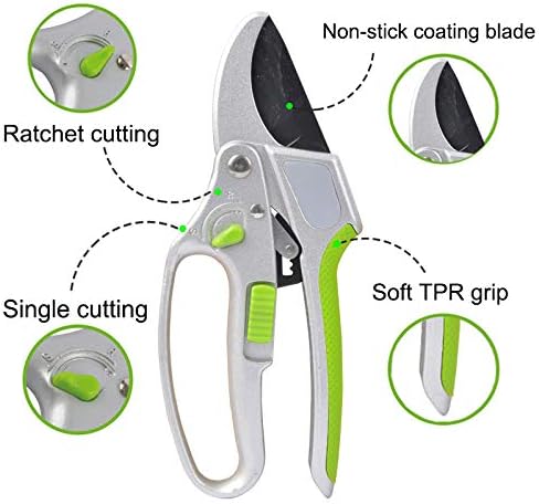 Garden Guru 2 in 1 Ratchet Pruning Shears Clippers – 4X Cutting Power – Ratcheting Garden Anvil