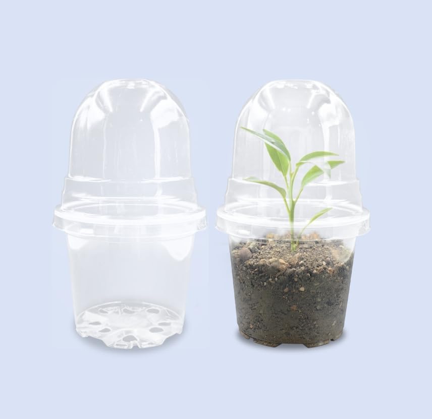 Transparent Nursery Pots 4Inch with Humidity Domes for Seeds Starting, Clear Plastic Plant Pots