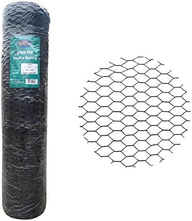 PVC Hexagonal Poultry Netting Chicken Wire 48 inches x 150 feet x 1 inch Mesh 20GA Black