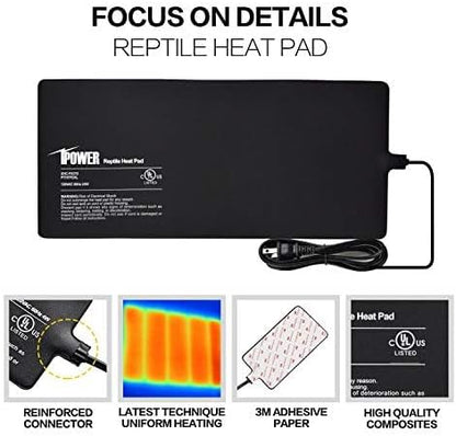 iPower 8 by 18-Inch 24W Reptile Heat Mat, LCD Digital Aquarium Thermometer, Under Tank Warmer
