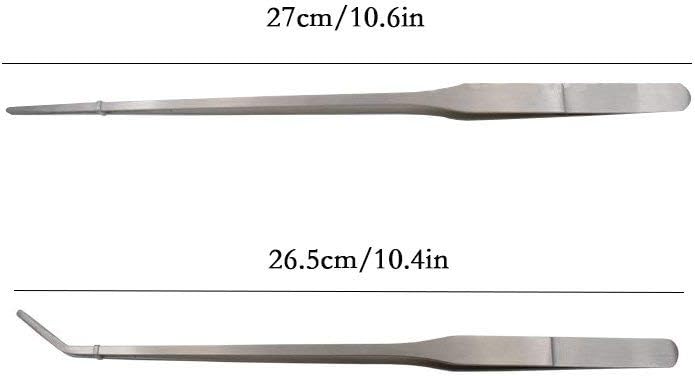 LGEGE 2pcs Long Handle Stainless Steel Straight and Curved Tweezers Nippers for Garden, Kitchen