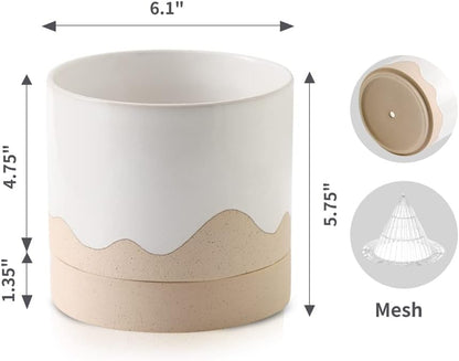 Nihow Ceramic Plant Pot: 6 Inch Planter with Drainage Hole & Saucer for Indoor & Outdoor Plants