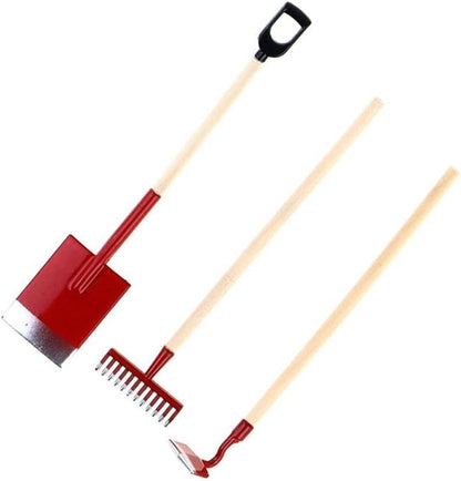 3Pcs Miniature Garden Tools 1:12 Mini Shovels and Rake Farm Tools Fairy Garden Furniture Dollhouse