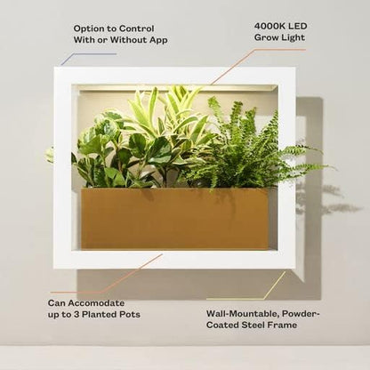 Modern Sprout Smart Growframe Wall Mounted LED Grow Light with Shelf -White