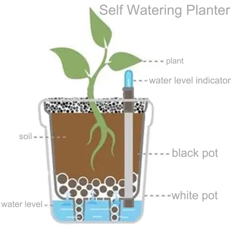 yarlung 6 Pack Self Watering Planter with Water Level Indicator, 5 Inch Plastic Plant Flower Pots