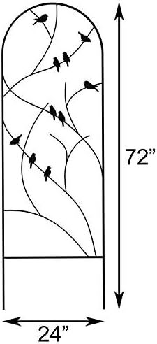 Panacea 84495 Perching Birds Trellises – Set of 3, 72" Tall Black Steel Trellises with Bird & Twig