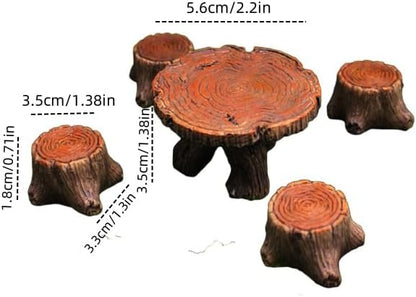 Miniature Tree Stump Garden Furniture Set, Brown Resin, Fairy Garden Decor, Indoor Outdoor