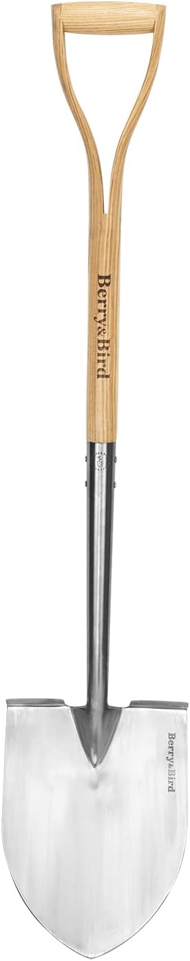 Berry&Bird Shovels for Digging, 43’’ Round Spade Heavy Duty Shovel with Wooden D Handle Stainless