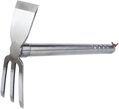 Stainless Steel Garden Hoe Rake Hand Tool, 15" Metal Hand Hoe & 3 Prong Cultivator Dual Headed