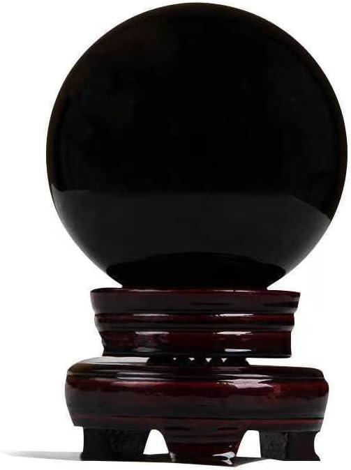 Obsidian Crystal Sphere Ball with Wood Stand Large Healing Crystals Sphere Sculpture Home Office