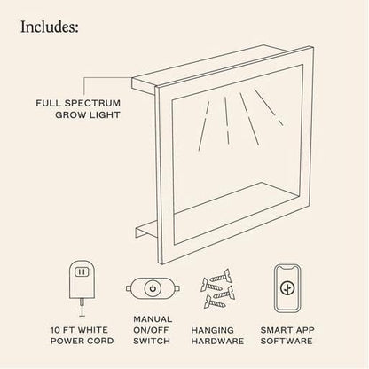 Modern Sprout Smart Growframe Wall Mounted LED Grow Light with Shelf -White