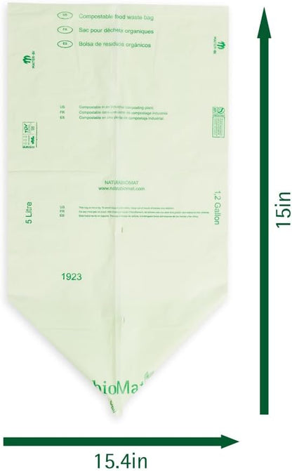 bioMat 1.2 Gallon Compostable Bags, 150 Count, Countertop Bin Liners, BPI ASTM D6400 and CMA