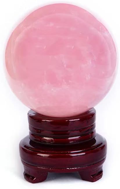 StoneStory Rose Quartz Crystal Sphere Ball with Wood Stand Large Healing Crystals Sphere Sculpture