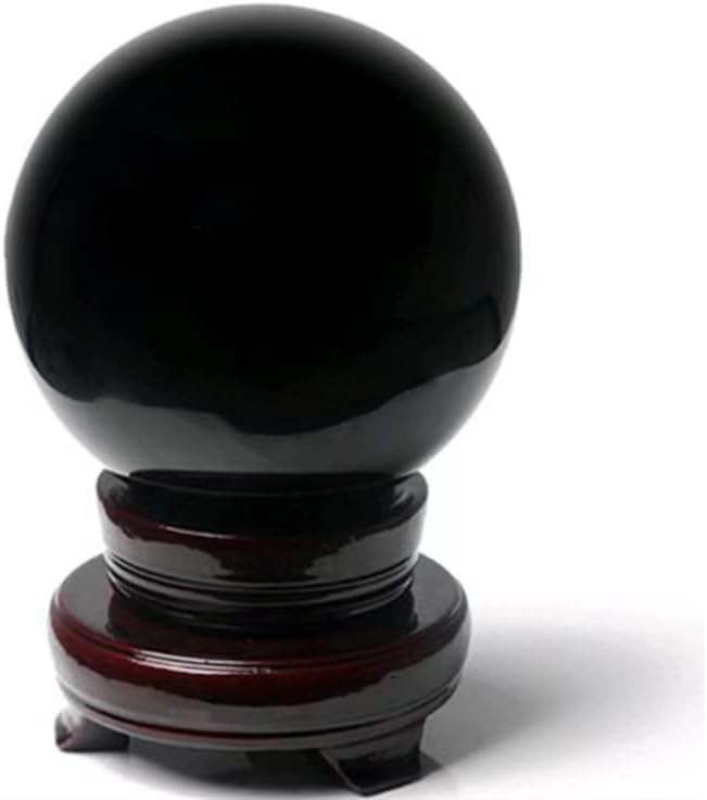 Obsidian Crystal Sphere Ball with Wood Stand Large Healing Crystals Sphere Sculpture Home Office