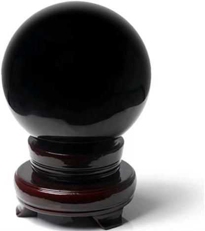 Obsidian Crystal Sphere Ball with Wood Stand Large Healing Crystals Sphere Sculpture Home Office