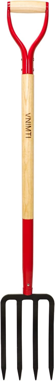 VNIMTI Garden Fork,4-Tine Spading Fork,Compost Fork,Steel Digging Fork,45Inch,Steel Y-Grip,Wooden