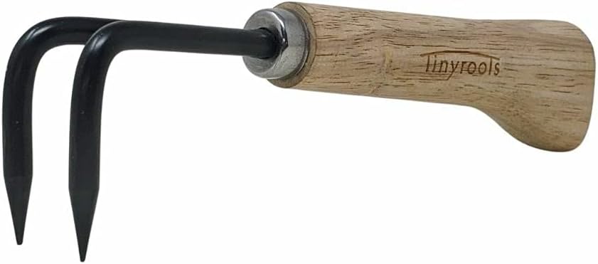 Two Prong Bonsai Root Pick Rake Hardened Carbon Steel Ergonomic Wooden Handle Japanese Import