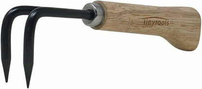 Two Prong Bonsai Root Pick Rake Hardened Carbon Steel Ergonomic Wooden Handle Japanese Import