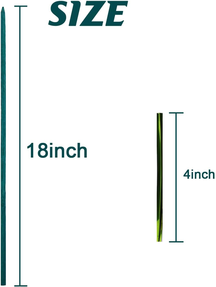 GXXMEI 100PCS 18" Plant Sticks Support with 100PCS Green Garden Ties, Green Bamboo Sticks, Garden