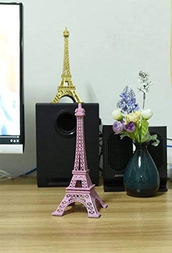 ESHATO Pink Metal Eiffel Tower Statue, 7inch Decorative Figurine Replica Stand Holder for Cake