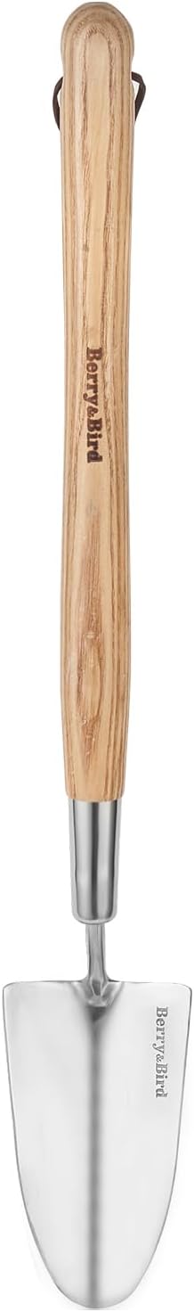 Berry&Bird Garden Trowel with Long Handle, 23.43in Stainless Steel Short Shovel with Wood Handled