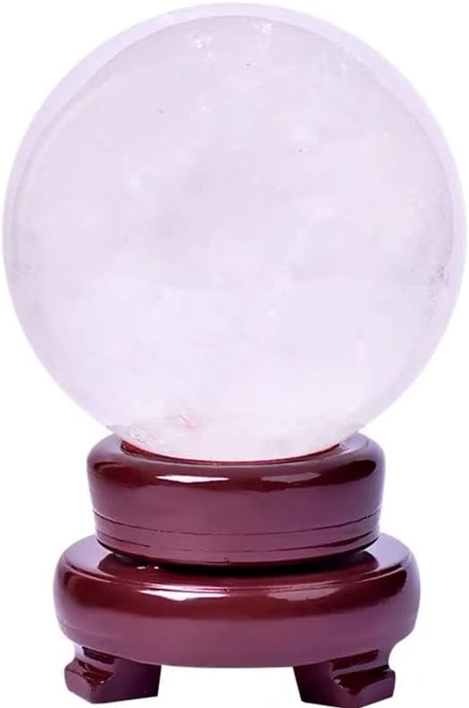 StoneStory Clear Quartz Crystal Sphere Ball with Wood Stand Large Healing Crystals Sphere Sculpture