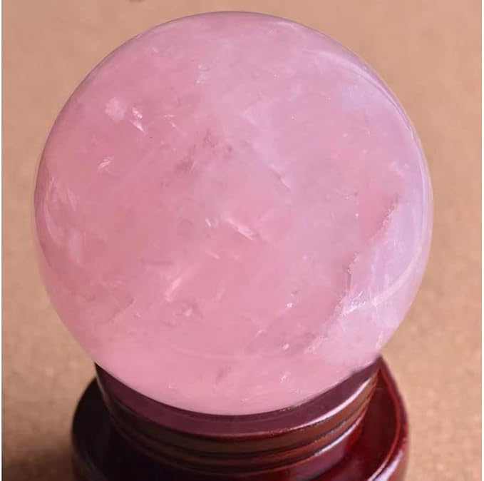 StoneStory Rose Quartz Crystal Sphere Ball with Wood Stand Large Healing Crystals Sphere Sculpture