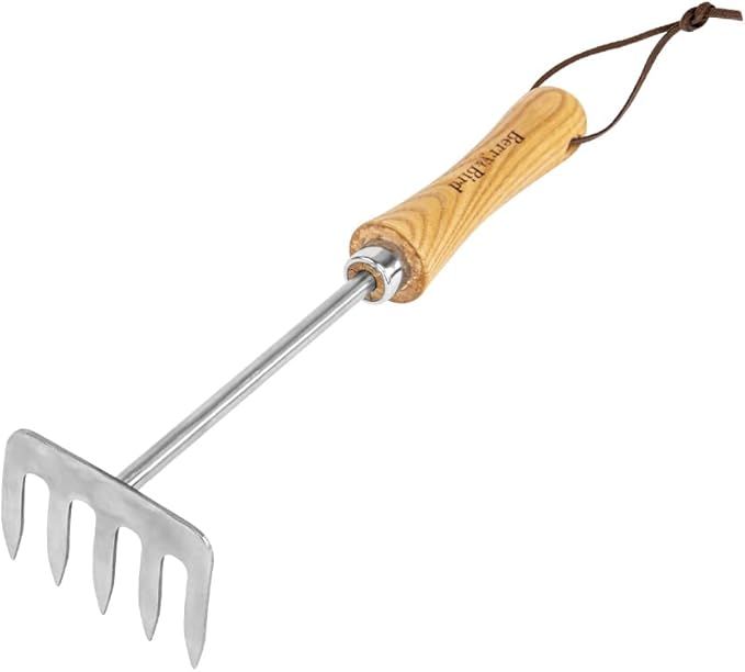 Berry&Bird Premium Hand Rake for Gardening, 5 Tines Hand Tiller Hand Cultivator Small Rake Garden
