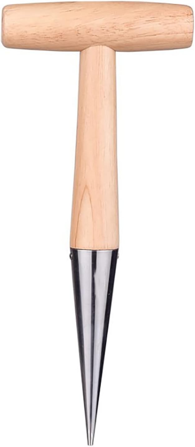 11" Stainless Steel Garden Dibber Bulb Planter with Wooden Handle, Bulb Planter for Sowing Seeds