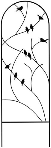 Panacea 84495 Perching Birds Trellises – Set of 3, 72" Tall Black Steel Trellises with Bird & Twig