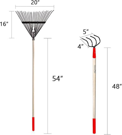 GardenAll 7-Piece Shovels Rakes Hoe Set Garden Tools Gifts for Women Long Wood Handle Pointy