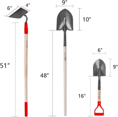 GardenAll 7-Piece Shovels Rakes Hoe Set Garden Tools Gifts for Women Long Wood Handle Pointy