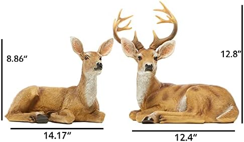 JHVYF Adorable Deer Statue Decor for Garden Yard Buck & Doe Lying Outdoor Sculptures for Home Decor