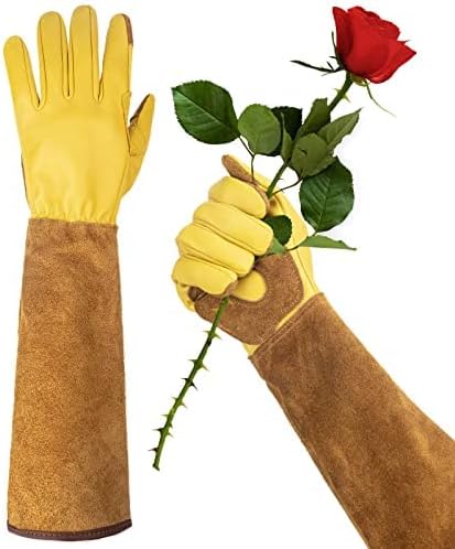 Long Gardening Gloves for Women Thorn Proof,Rose Pruning Cowhide Leather Garden Gloves for Cactus