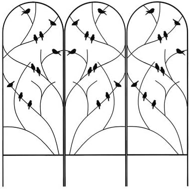 Panacea 84495 Perching Birds Trellises – Set of 3, 72" Tall Black Steel Trellises with Bird & Twig