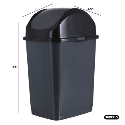 Superio Medium Trash Can with Lid 4.5 Gallon Plastic Swing Top Garbage Can Slim Waste Bin for Under
