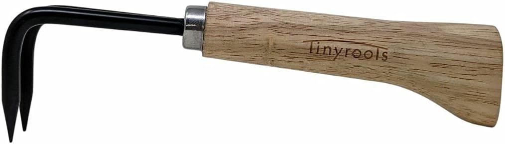 Two Prong Bonsai Root Pick Rake Hardened Carbon Steel Ergonomic Wooden Handle Japanese Import