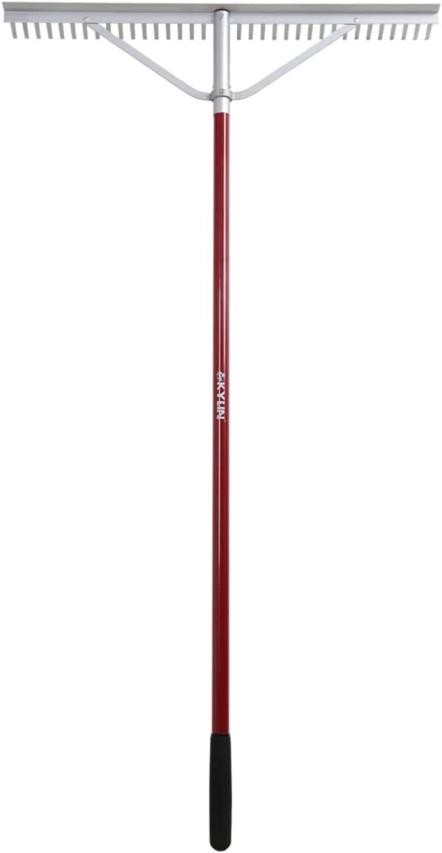KYLIN Landscape Rake Heavy Duty with 36Tines 36Inch Wide Aluminum Head 60Inch Handle, Large Leaf