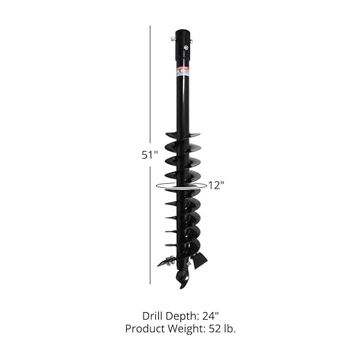 Titan Attachments Auger Bit for 3 Point Post Hole Digger, 24" Drilling Depth with Fishtail Point