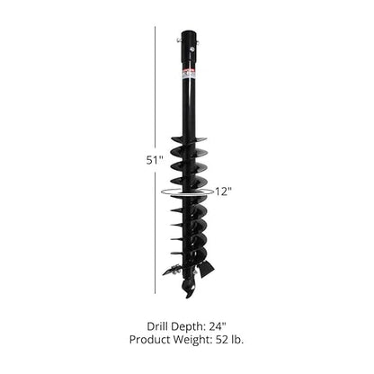 Titan Attachments Auger Bit for 3 Point Post Hole Digger, 24" Drilling Depth with Fishtail Point