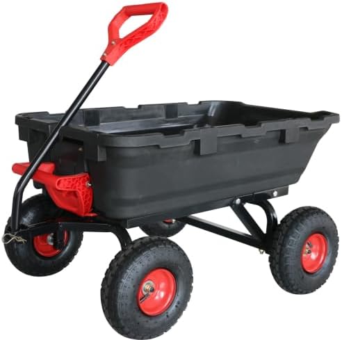 Garden Dump Cart,Heavy Duty 900lbs Poly Wheelbarrow with 10-Inch Tires,180° Rotating Handle,Steel