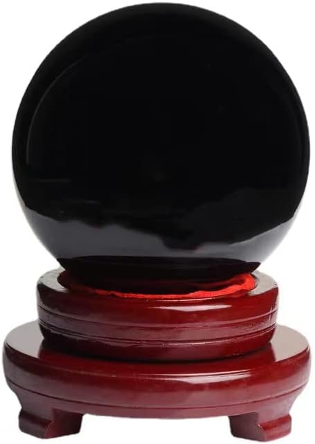 Obsidian Crystal Sphere Ball with Wood Stand Large Healing Crystals Sphere Sculpture Home Office