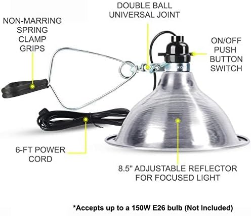 Simple Deluxe Clamp Lamp Light with 8.5 Inch Aluminum Reflector Up to 150 Watt E26 Socket (No Bulb