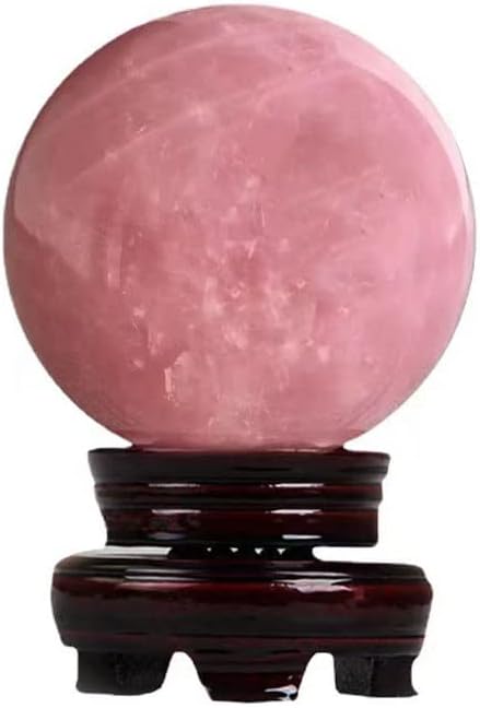 StoneStory Rose Quartz Crystal Sphere Ball with Wood Stand Large Healing Crystals Sphere Sculpture