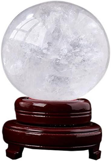 StoneStory Clear Quartz Crystal Sphere Ball with Wood Stand Large Healing Crystals Sphere Sculpture