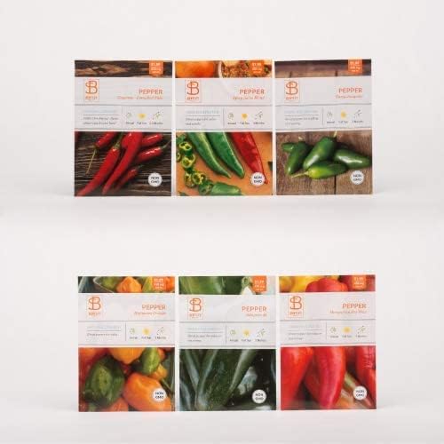 Bentley Seeds Co. HOT Peppers Seed Packet Kit With 6 Row Markers - Green & Red Chili Pepper Seeds