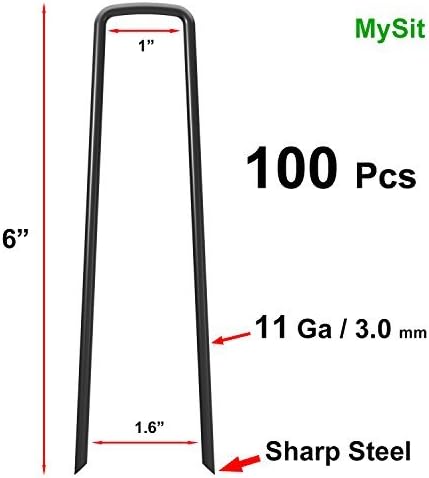 MySit 6" Garden Staples Landscape Stakes Ground Pins 100 Pack, Lawn Staples Weed Fabric Staple