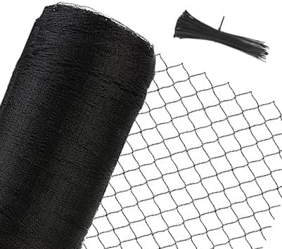 Junflying Bird Netting, 30x30 FT – 1/2" Mesh, Woven Black Netting for Garden Protection with Ties