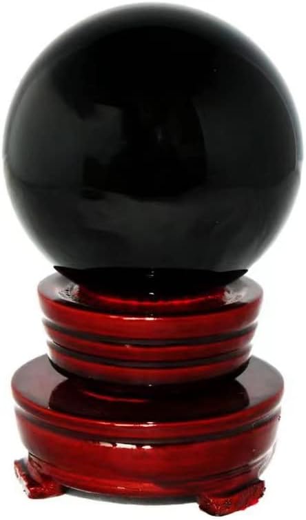 Obsidian Crystal Sphere Ball with Wood Stand Large Healing Crystals Sphere Sculpture Home Office