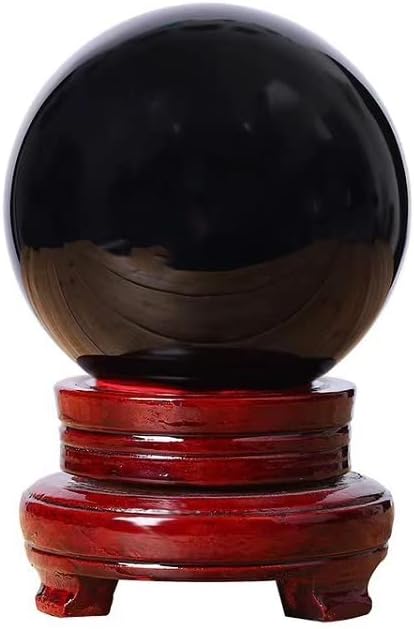 Obsidian Crystal Sphere Ball with Wood Stand Large Healing Crystals Sphere Sculpture Home Office